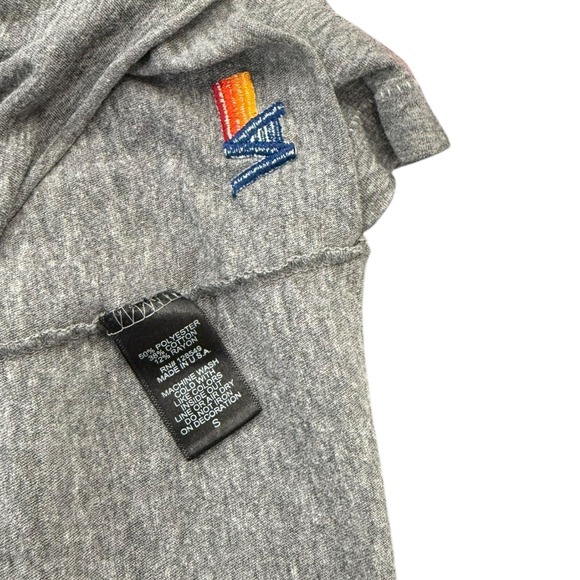 Aviator Nation Rock and Roll Crop Shirt Graphic Tee Womens S Gray Raw Hem - Picture 6 of 7